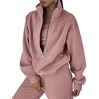 Kissonic Womens Fleece 2 Piece Outfits Sweatsuit Half Zip Pullover Sweatshirt Joggers Pants Tracksuit Set