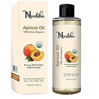 Organic Apricot Kernel Oil 220 ML, USDA Organic Pure Cold Pressed Apricot Carrier Oil For Skin, Hair, Face, Essential Oils
