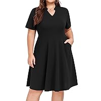 Mokayee Womens Plus Size Dresses Summer V Neck Casual Semi Formal Knee Length Church Wedding Guest Dresses with Pocktes