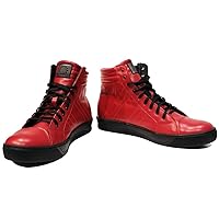 Modello Redhot - Handmade Italian Mens Color Red Fashion Sneakers Casual Shoes - Cowhide Smooth Leather - Lace-Up