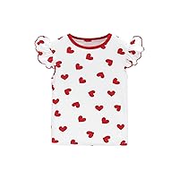 SHENHE Girl's Ruffle Cap Sleeve Crew Neck Heart Print Graphic Cute Tee Shirt Summer Top