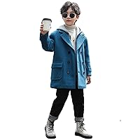 Boys Woolen Coats 4-18 Years Hooded Trench Mid Length Overcoat Outerwear Kids Toddler Pea Jackets