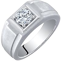 PEORA 1 Carat Men's Moissanite Ring, Round Brilliant Cut, D-E Color, VVS, 925 Sterling Silver, Comfort Fit, Sizes 8 to 14