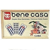 Bene Casa - Cuban Flag Double Nines Dominoes Set - 2-10 Players - Wooden Box with 55 Dominos