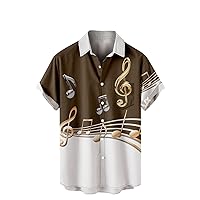 Men's Musical Notes Print T-Shirt, Casual Summer Hawaiian Shirts Short Sleeve Button Down Beach Tee Tops Aloha Shirts
