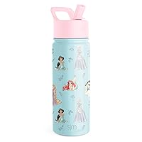 Disney Princesses Kids Water Bottle with Straw Lid | Reusable Insulated Stainless Steel Cup for Girls, School | Summit Collection | 18oz, Princesses Royal Beauty