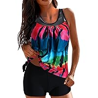 Ruffle Bikini Top with Underwire Printed Tank Top with Boyshorts Bathing Suits