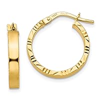 Jewelry Essentials 14k Solid Gold Diamond Cut Edge Polished Hoop Earrings