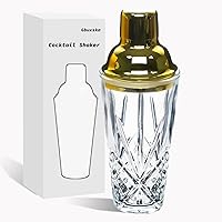 Cocktail Shaker, 14.5 Oz Glass Drink Shakers Cocktail for Bars, Whiskey, Cocktails, Gold