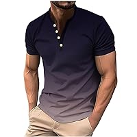 Button up Polo Shirt for Men Short Sleeve Golf Shirt Casual Gradient Color Slim Athletic Pullover Graphic Tee Shirts