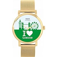 Green London City Skyline Watch 38mm Case 3atm Water Resistant Custom Designed Quartz Movement Luxury Fashionable