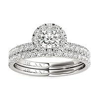 Natural Diamonds Wedding Ring Bridal Set AGS Certified 14K White Gold 1.00 Ct. tw. GH/SI2-I1