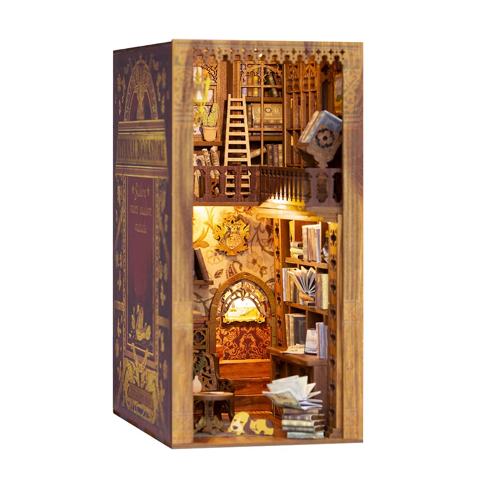 CUTEBEE DIY Book Nook Kit, DIY Dollhouse Booknook Bookshelf Insert Decor Alley, Bookends Model Build-Creativity Kit with LED Light (Eternal Bookstore) (The Ancient City of Flowers)