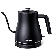 Ulalov Electric Gooseneck Kettle Ultra Fast Boiling Hot Water Kettle 100% Stainless Steel for Pour-over Coffee & Tea, Leak-Proof Design, Auto Shutoff Anti-dry Protection, 1200W-0.8L, Matte Black
