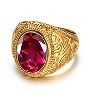 10K 14K 18K Solid Gold 2ct Mens Ruby Ring Oval Cut Red Ruby Engagement Rings for Men Best Gift for Husband Boyfriend Dad Size #4-15