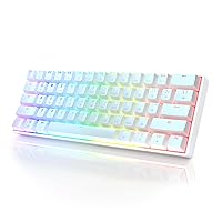 HK Gaming GK61 Mechanical Gaming Keyboard 60 Percent | 61 RGB Rainbow LED Backlit Programmable Keys | USB Wired | for Mac and Windows PC | Hotswap Gateron Mechanical Black Switches | White