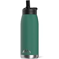 Hydrapeak Flow 32oz Insulated Water Bottle with Straw Lid, Waterbottle, Metal Water Bottle, Insulated Stainless Steel Water Bottles, BPA-Free & Leak-Proof, Straw and Handle (Forest)