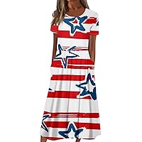 Horror Mother's Day Party Tunic Dress Ladies Shift Short Sleeve American Flag Slimming Dress Teen Girls Cotton Red XL