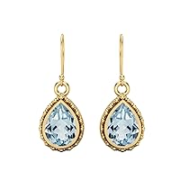 7x5MM Pear Shape Aquamarine Gemstone 925 Sterling Silver Wire Hook Teardrop Dangle Earrings For Women