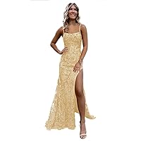 UZN Long Tight Sequin Prom Dresses for Women with Slit Sparkly Spaghetti Straps Formal Evening Gowns