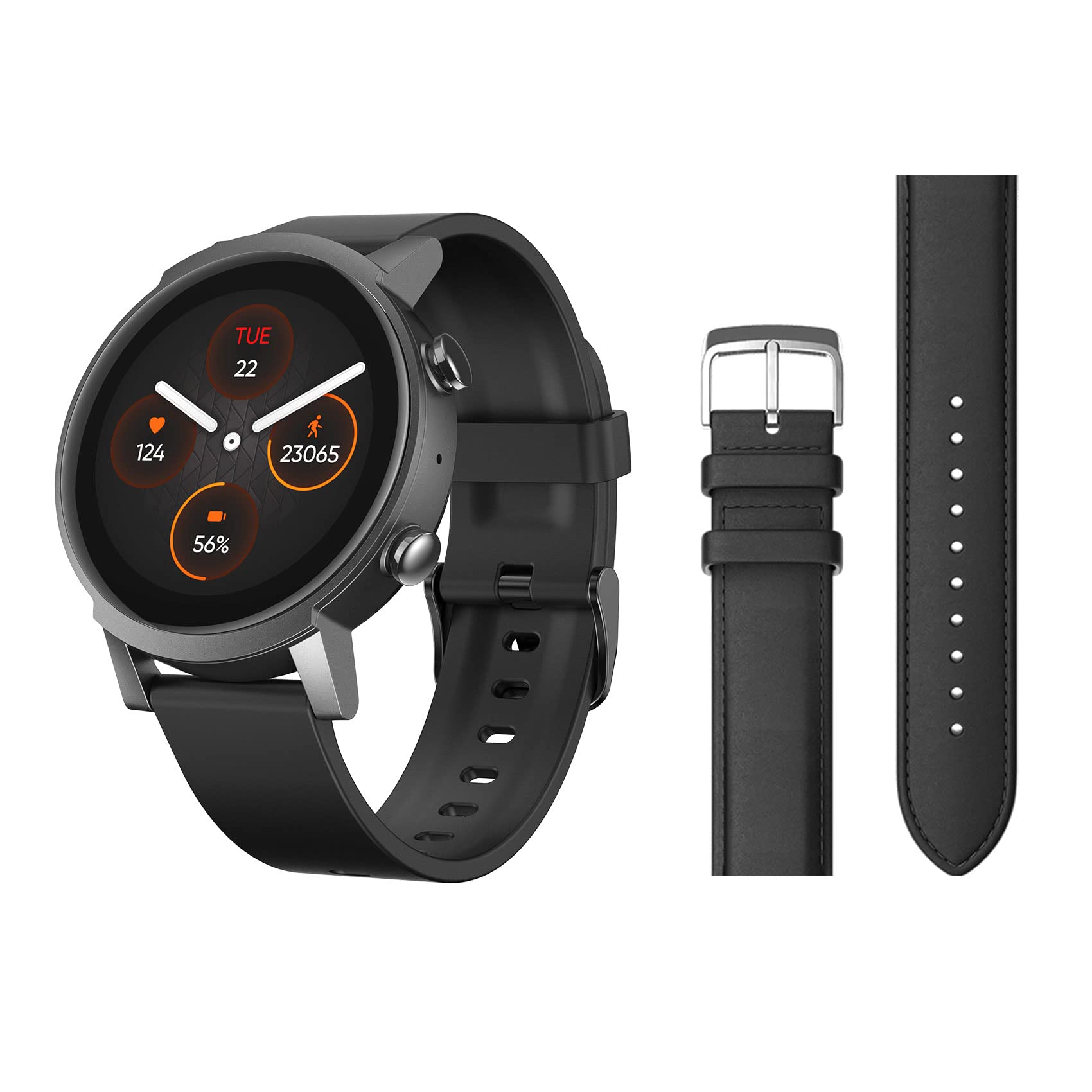 Ticwatch E3 Smart Watch Wear OS by Google for Men Women Plus 20mm Width Black Leather Replacement Watchband, Qualcomm Snapdragon Wear 4100 Platform Health Monitor Fitness Tracker GPS NFC Mic Speaker