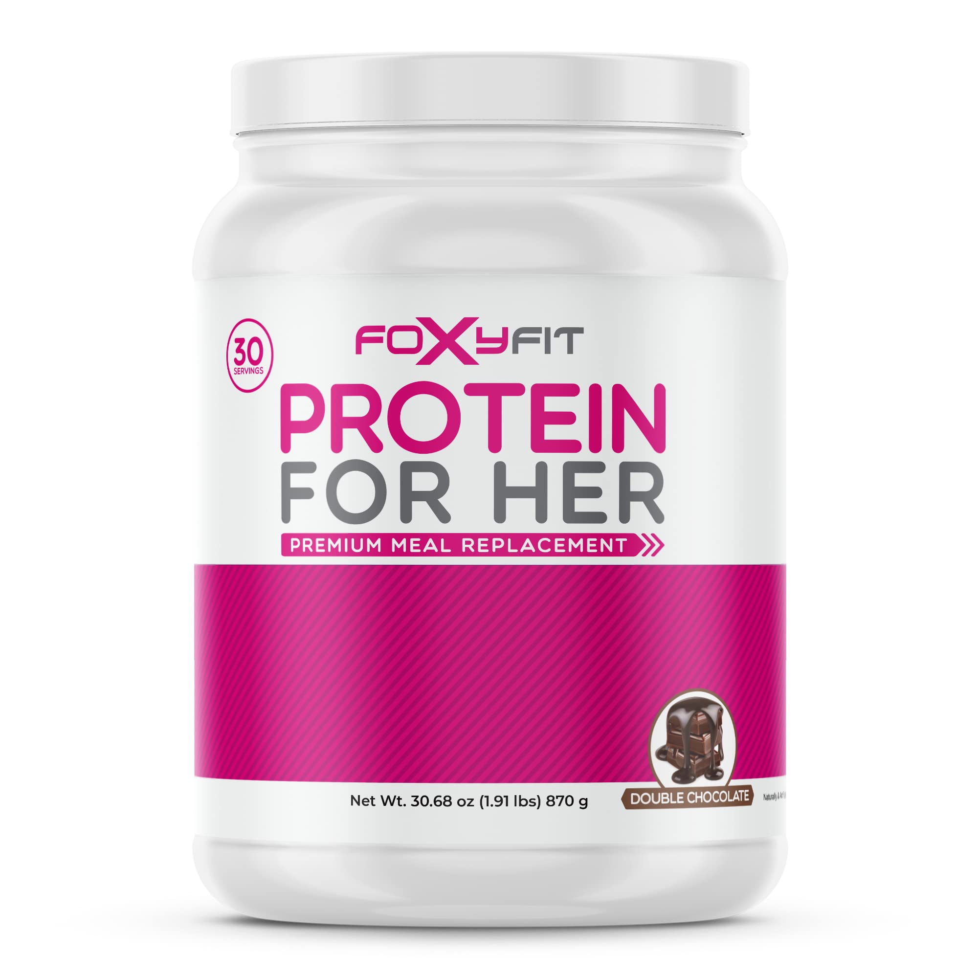 FoxyFit Protein for Her, Double Chocolate Whey Protein Powder with CLA and Biotin for a Healthy Glow (1.91 lbs)