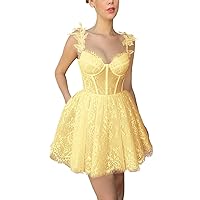 Basgute Lace Applique Homecoming Dresses for Teens 2023 Short Tulle Corset Mini Formal Prom Dress Cocktail Party Gown