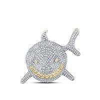 Saris and Things Men's Solid 10kt Yellow Gold Round Diamond Shark Animal Charm Pendant 1-7/8 Cttw