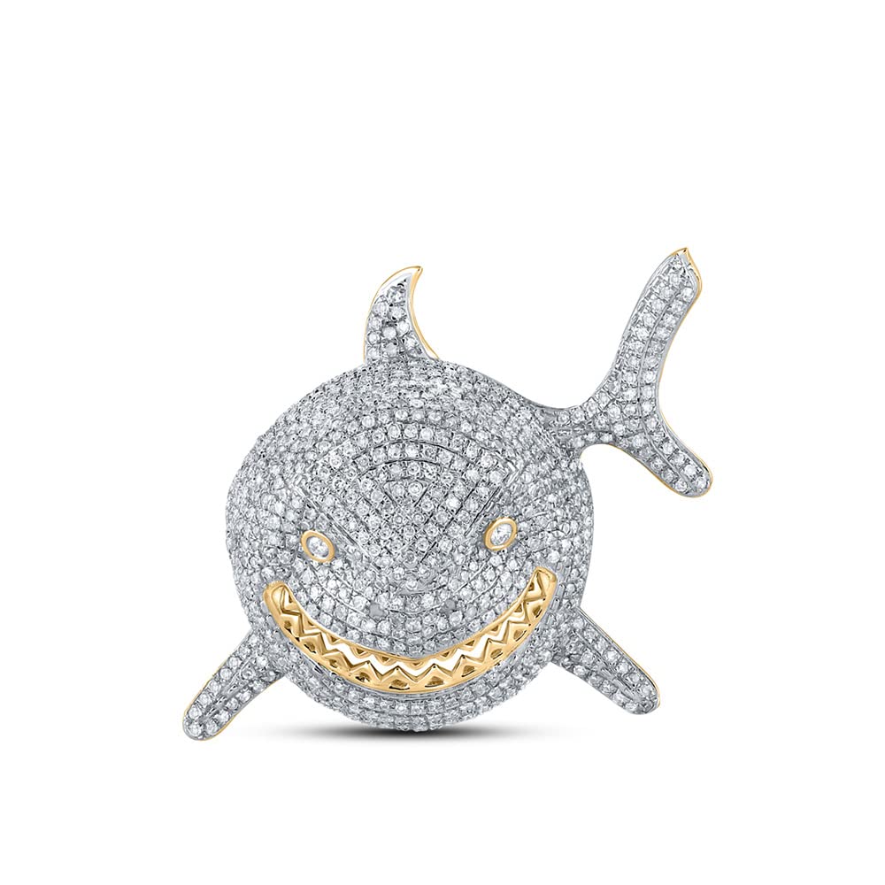 Macey Worldwide Jewelry 10K Yellow Gold Mens Diamond Shark Animal Necklace Pendant 1-7/8 Ctw.