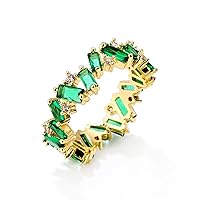 Uilz Cubic Zirconia Wedding Rings for Women,14k Gold Plated Stackable Gold Rings for Women Brides Bridesmaid, Green Rhinestone Statement Ring wedding Party Prom Jewelry