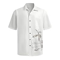 Men's Hawaiian Shirt Short Sleeve Button Down Summer Beach Casual Shirts White L
