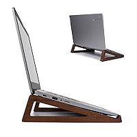 Wooden Laptop Stand, Portable Desk Laptop Holder for Tablet with Carry Pouch, Compact Travel Laptop Stand with Protective Silicone Pads, Suitable for Laptops and Tablets