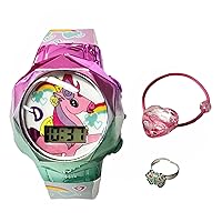 Accutime Kids Love, Diana Pink Rainbows Unicorns Digital Flashing LCD Quartz Wrist-Watch with Ring and Bracelet Accessories for Girls, Boys and Toddlers (Model: LDA40003AZ)