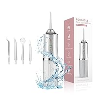 Water Dental Flosser Oral Irrigator with 3 Modes Cordless Water Teeth Cleaner Pick 4 Tips, IPX7 Waterproof Rechargeable Portable Powerful Battery for Travel & Home Braces & Bridges Care