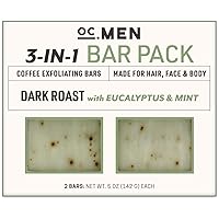 Olivia Care Coffee Exfoliating Bar Soap 3-In-1 Pack Multi Use for Hair, Face & Body 100% Natural & Organic – Infused with Eucalyptus & Mint Essential Oils- Deep Clean, Hydrating - 2 X 5 OZ