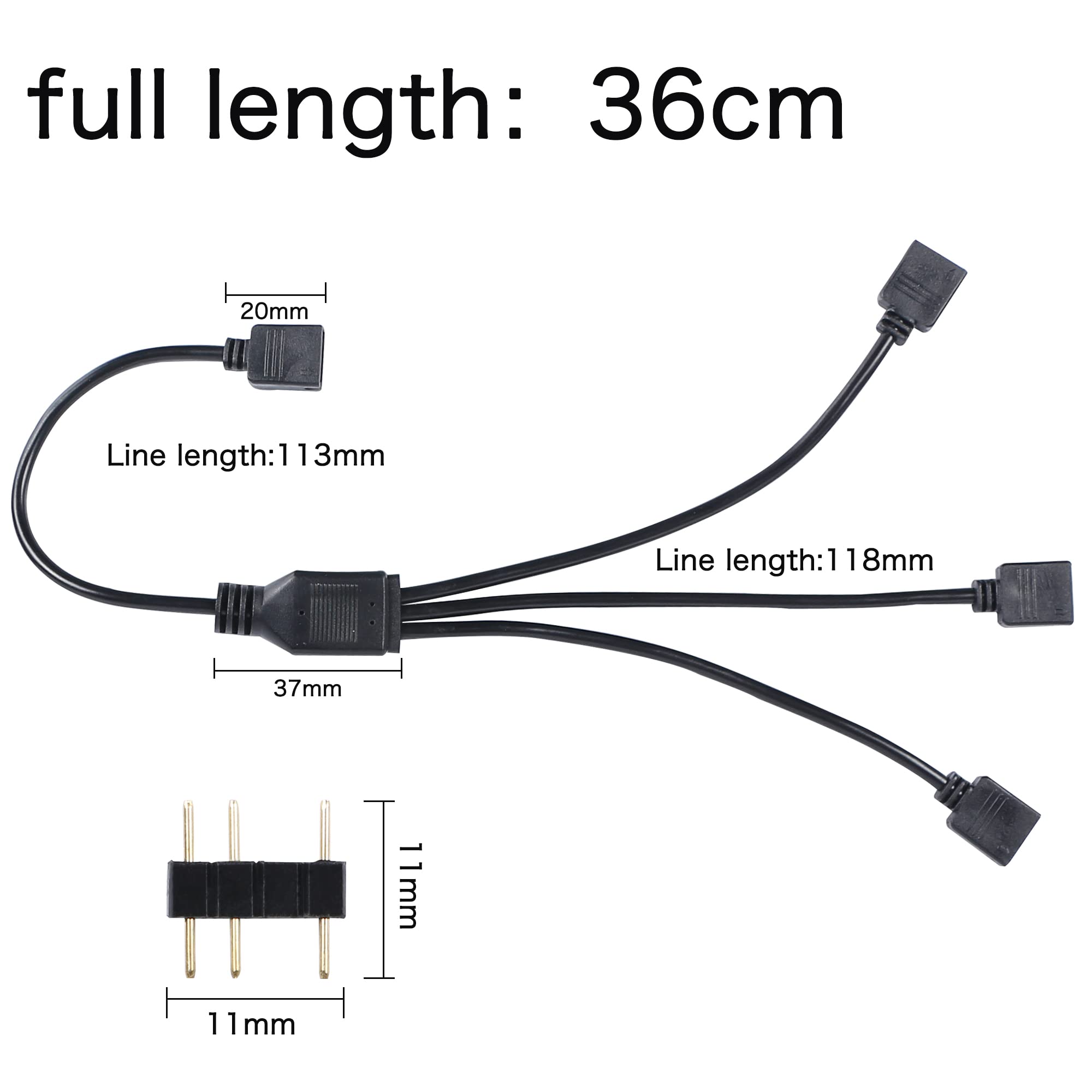 YACSEJAO ARGB Splitter Cable 5V 3Pin Addressable RGB 1 to 3 Splitter Cable with Male Pins for Computer Chassis, CPU Cooler and 5V ARGB Fan