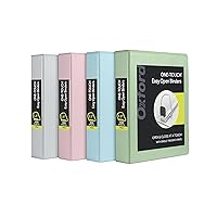 Oxford 3 Ring Binders, 1.5 Inch ONE-Touch Easy Open D Rings, 3-Sided View Binder Covers, Xtralife Hinge, Non-Stick, PVC-Free, Natural Pastels, 375-Sheet Capacity, 4 Pack (79918)