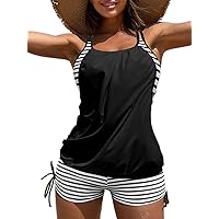 BIKINX Tankini Bathing Suits for Women Two Piece Swimsuits Modest Tank Tops with Boy Shorts Loose Fit Swimwear