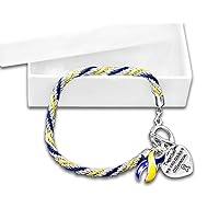 Fundraising For A Cause 12 Pack Rope Blue & Yellow Ribbon Bracelets Individually Bagged (Wholesale Pack 12 Bracelets)