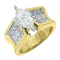 18k Yellow Gold 3.93 Carats Marquise & Invisible Princess Diamond Engagement Ring