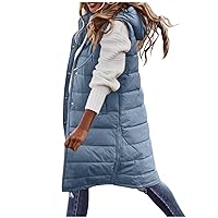 Puffer Vest for Women Long Down Vest Hooded Quilted Padded Vests Zip Up Sleeveless Puffer Jacket Winter Coat Parka