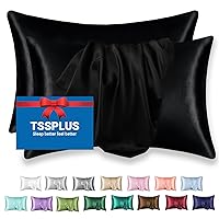 TSSPLUS Standard Pillow Cases Set of 2, Black Pillows Satin Pillowcase, Pillow Cases for Hair and Skin, Self Care, Gifts for Women Men, Teen Girl Stuff (Standard, Black-2pcs)