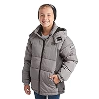 DKNY Boys Heavyweight Winter Coat - Water Resistant Insulated Fleece Lined Quilted Puffer Ski Jacket with Hat