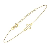 Jewelry 14k Solid Gold Cross Bracelet for Women, Teen Girls, Baby | Real Gold Sideways Adjustable Cross Bracelet | Gold Plated Bracelet for Women | Christian Baptism Gift