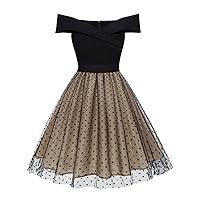 Maxi Dress for Women Women's Polka Dot Mesh Patchwork Vintage 50S Dress