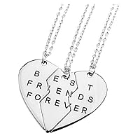 Fusicase Jewelry Necklaces Best Friend Forever BFF Metal Split Heart Necklaces Couples Three Part Necklaces