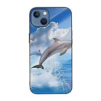 Unique 3D Animal Dolphin Printed Case for iPhone 13 Mini Case, Tempered Glass Shockproof Phone Case Cover for iPhone 13 Mini 5.4 Inch, Not Yellowing
