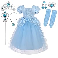 Dressy Daisy Princess Costumes for Girls Halloween Party Fancy Dress Up Blue Ball Gown with Glove and Accessories Size 4-12