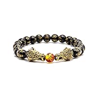 Gold Dragon Head Bracelet Beads Healing Stones Stretch Wrap Bracelet for Mens & Women