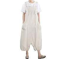 Minibee Womens Casual Loose Jumpsuit Long Baggy Bib Pants Wide Leg Rompers Cotton Overalls with Pockets
